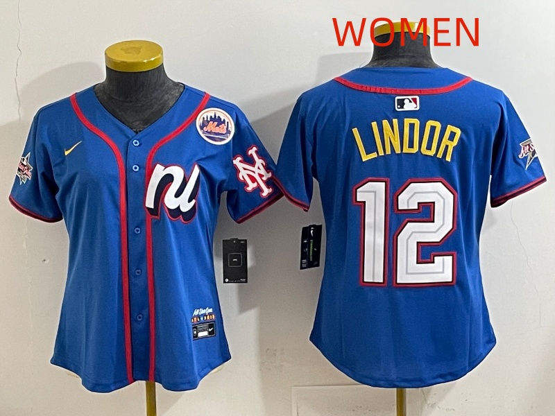 Women  2025 New York Mets #12 Lindor Blue All star Nike MLB Jersey style 012